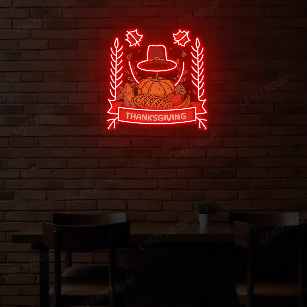 Thanksgiving feast neon sign in red