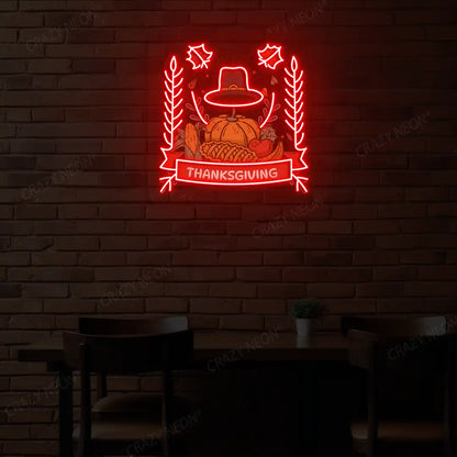 Thanksgiving feast neon sign in red