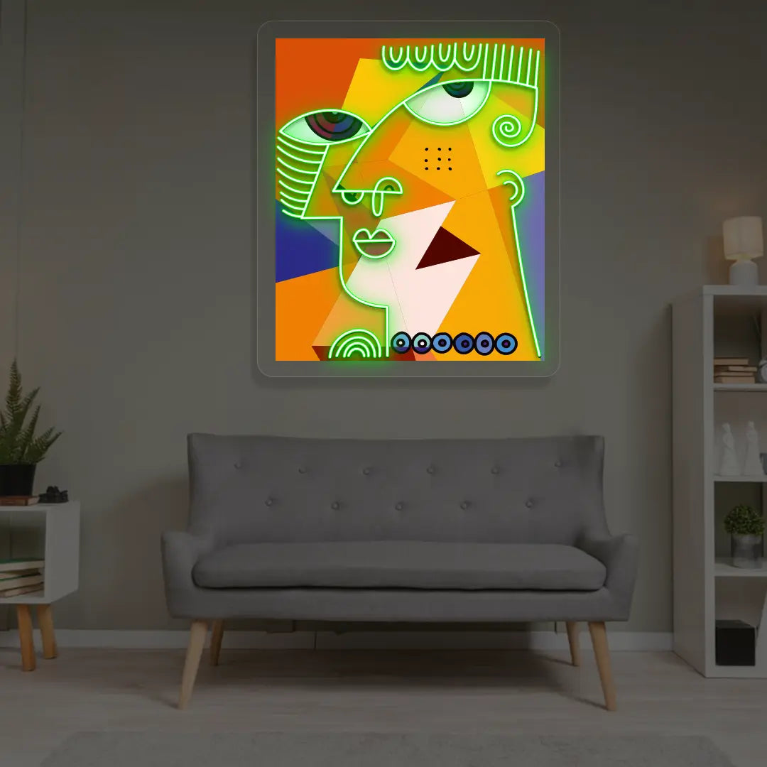 Colorburst Face Abstract Neon Artwork in Green color