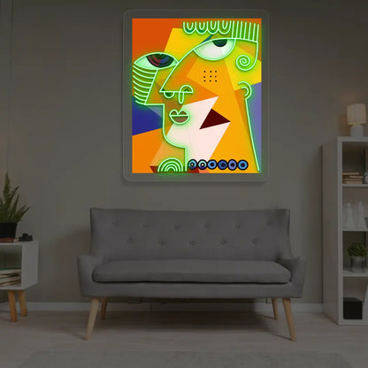 Colorburst Face Abstract Neon Artwork in Green color
