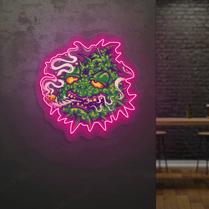 Trippy Weed Monster Neon Artwork in Pink Color