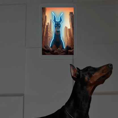 Apocalypse Guardian Doberman Neon Artwork in Iceblue color