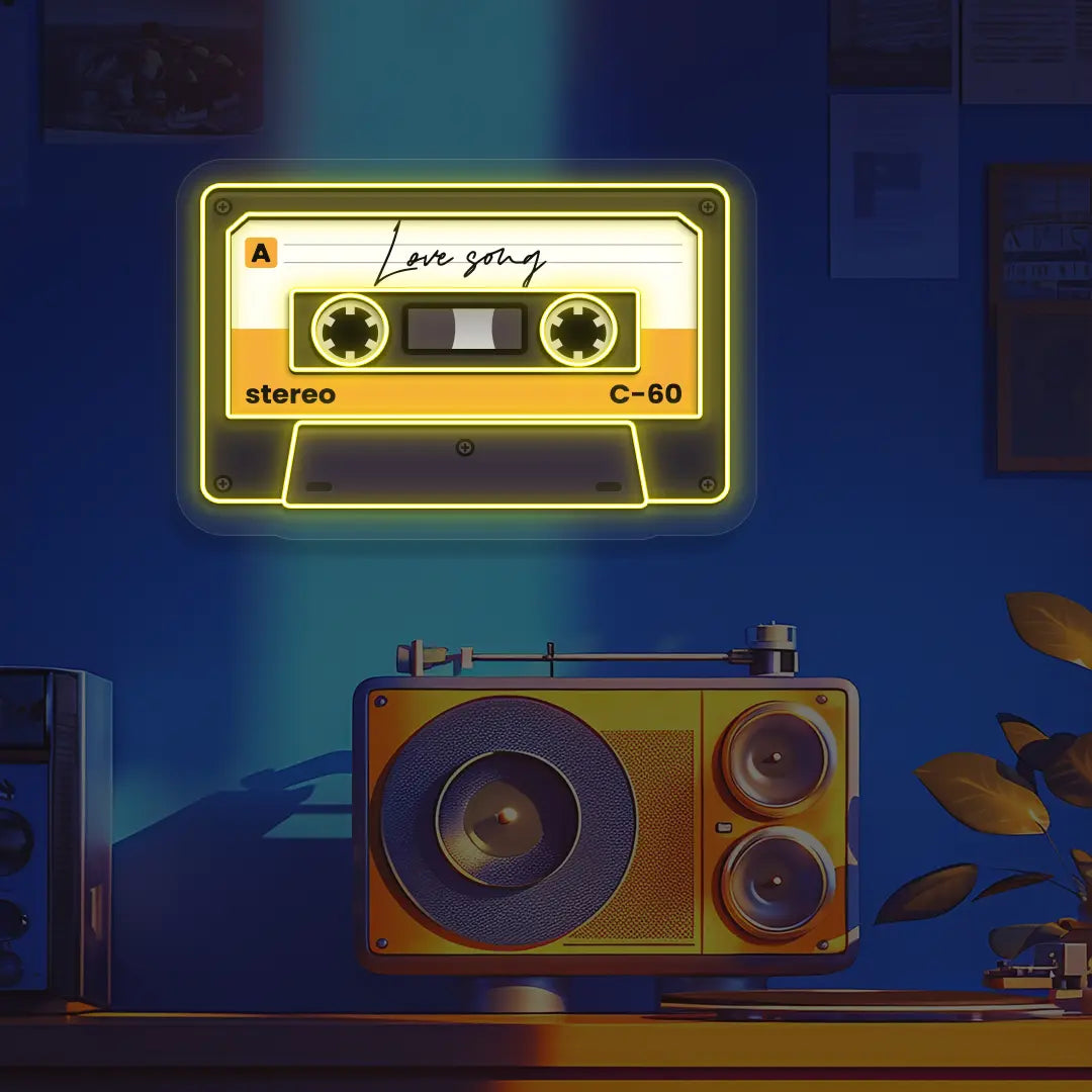Love Song Cassette Neon Artwork in Yellow color