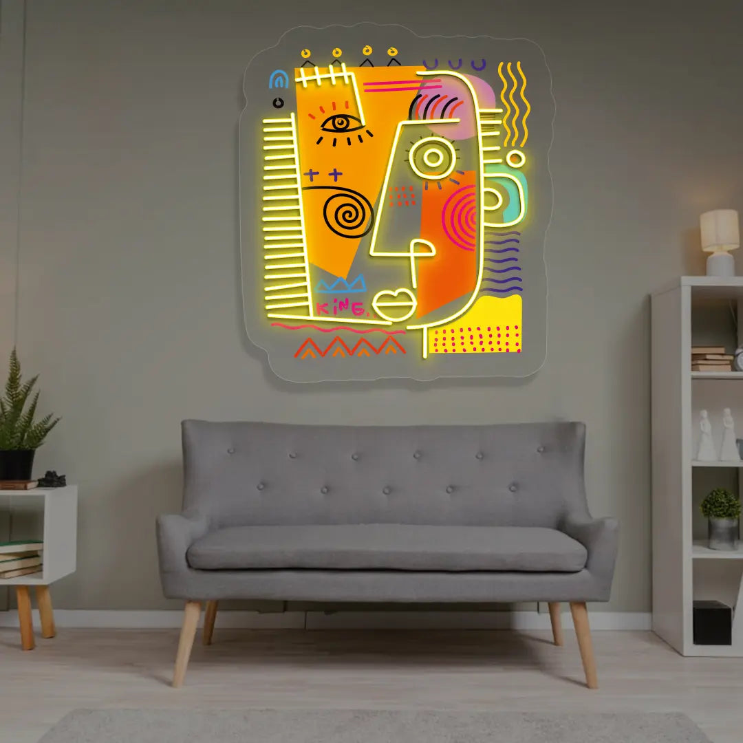 Regal King Abstract Neon Artwork Sign in Yellow Color