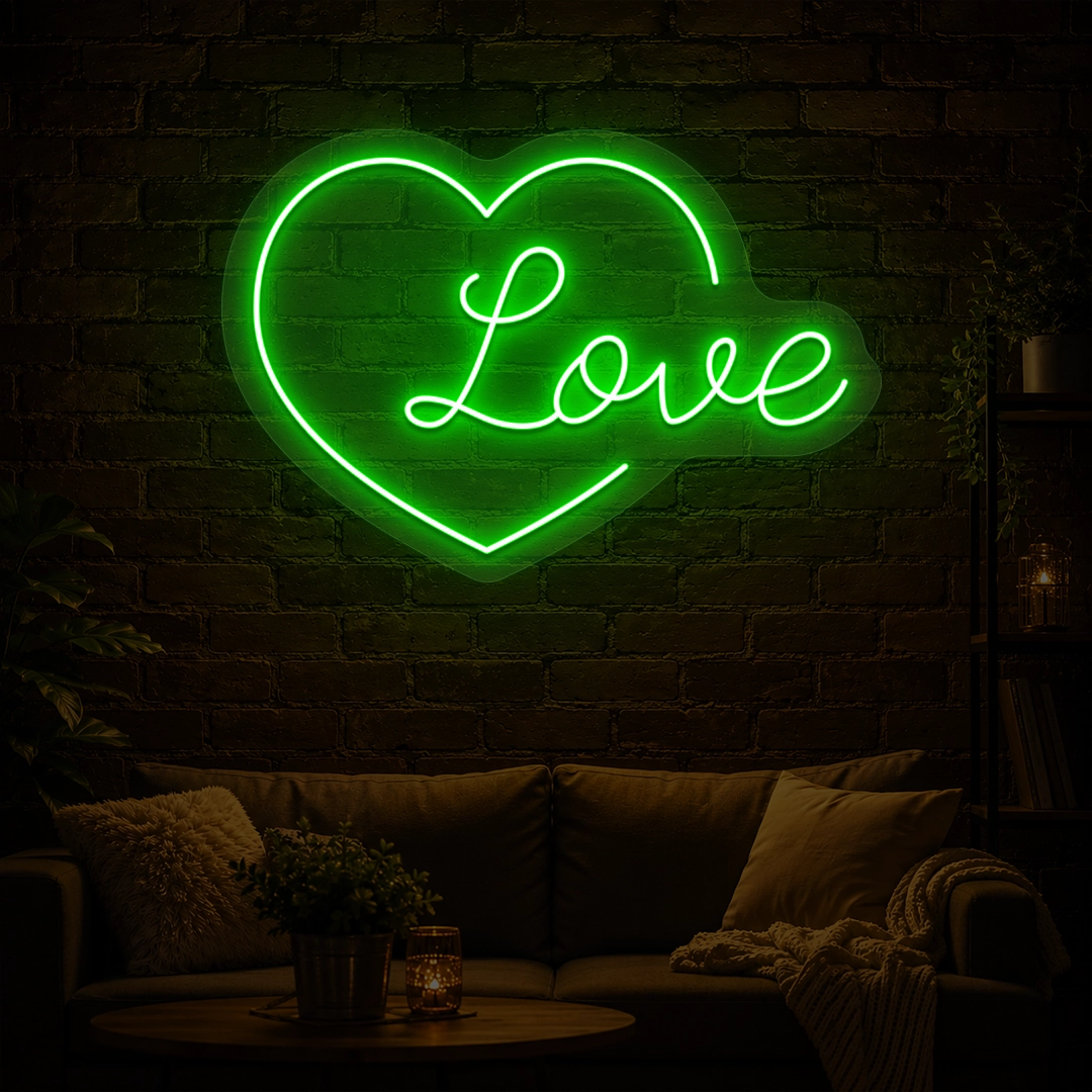 Heart of Love Neon Sign in green color
