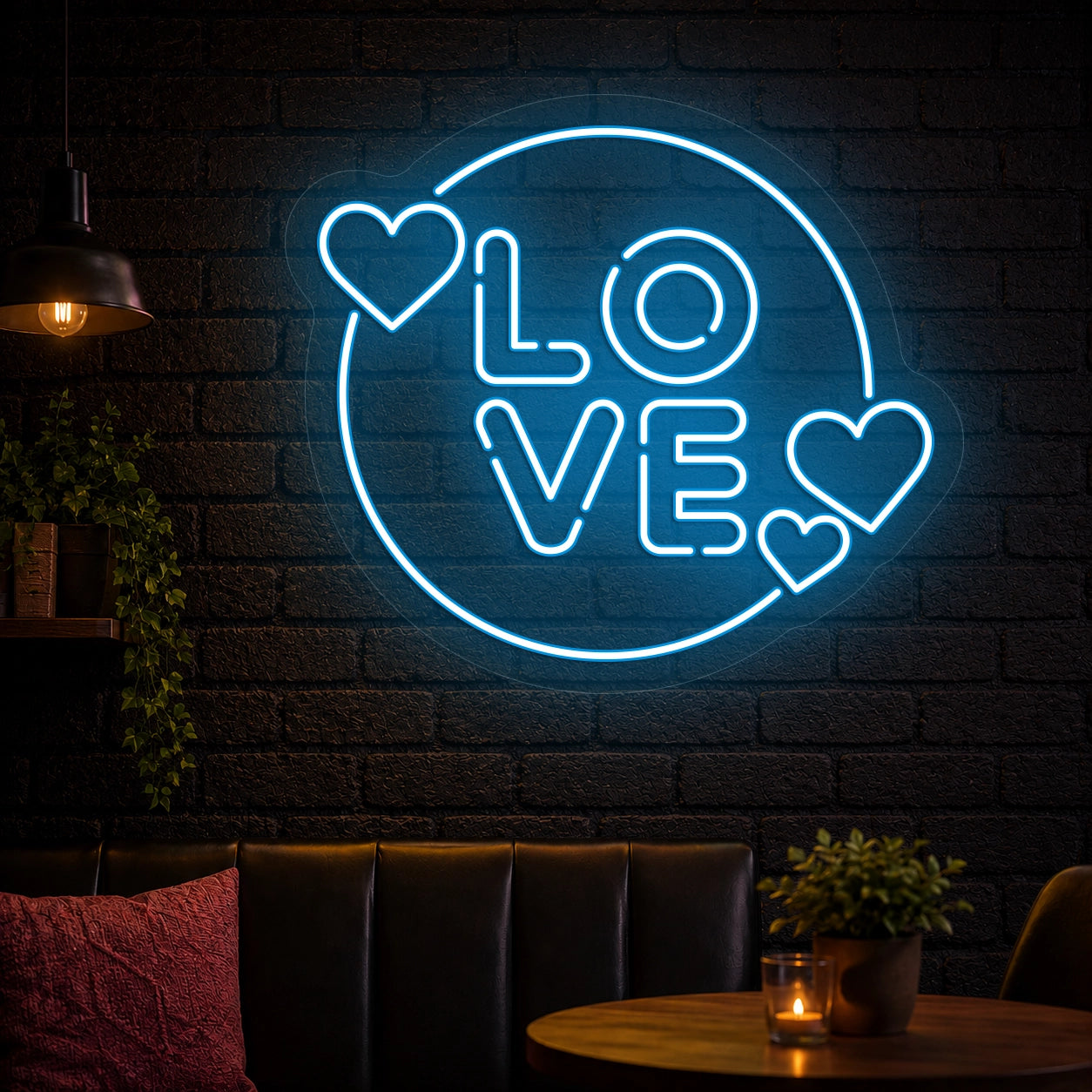 Circle of Love Neon Sign in Iceblue color