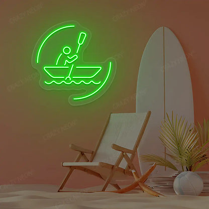 green solo rowing boat neon sign mounted on a wall