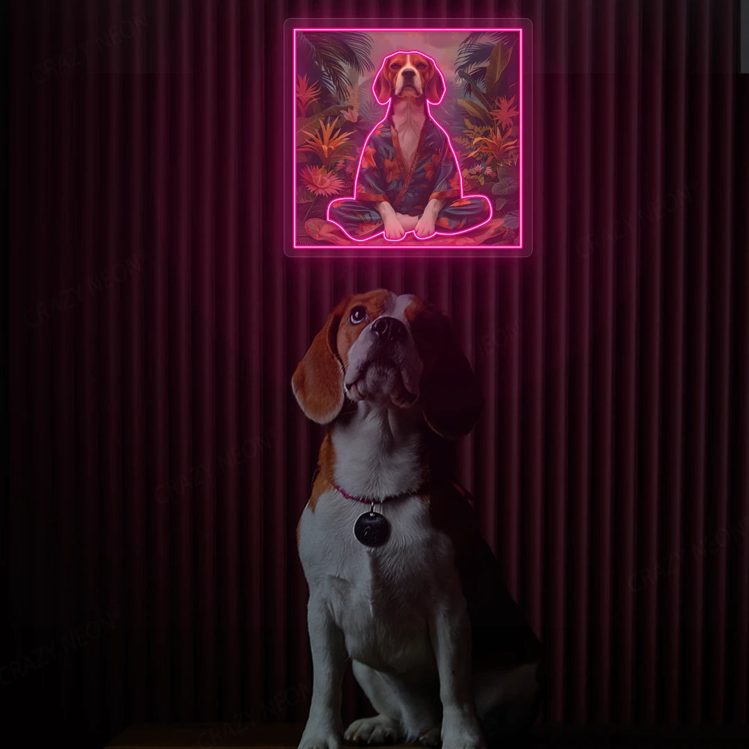 Tropical Zen Beagle Meditation Neon Artwork in Pink Color
