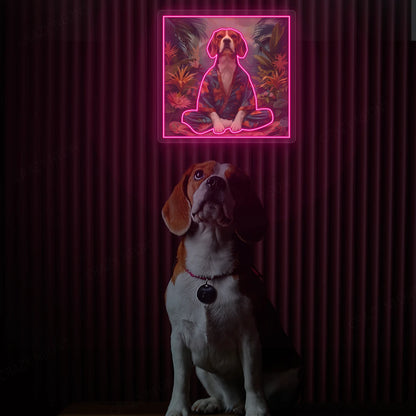 Tropical Zen Beagle Meditation Neon Artwork in Pink Color