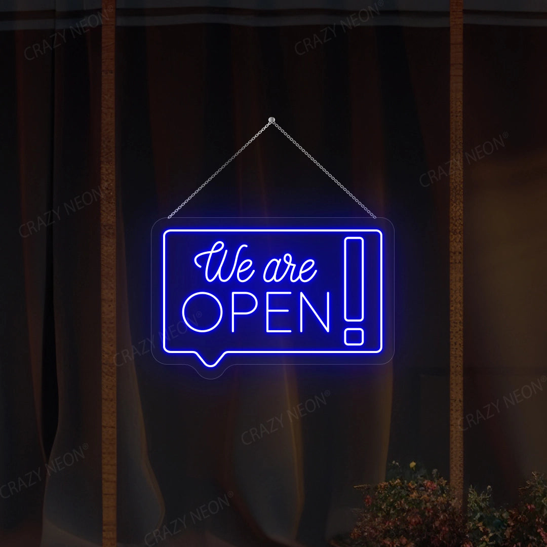 We Are Open chat box Sign | Blue