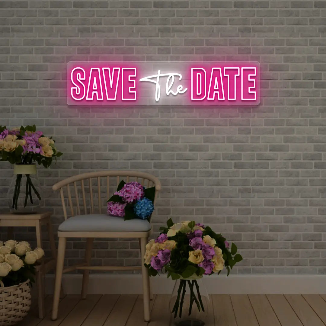 Save The Date Wedding Neon Sign in pink color