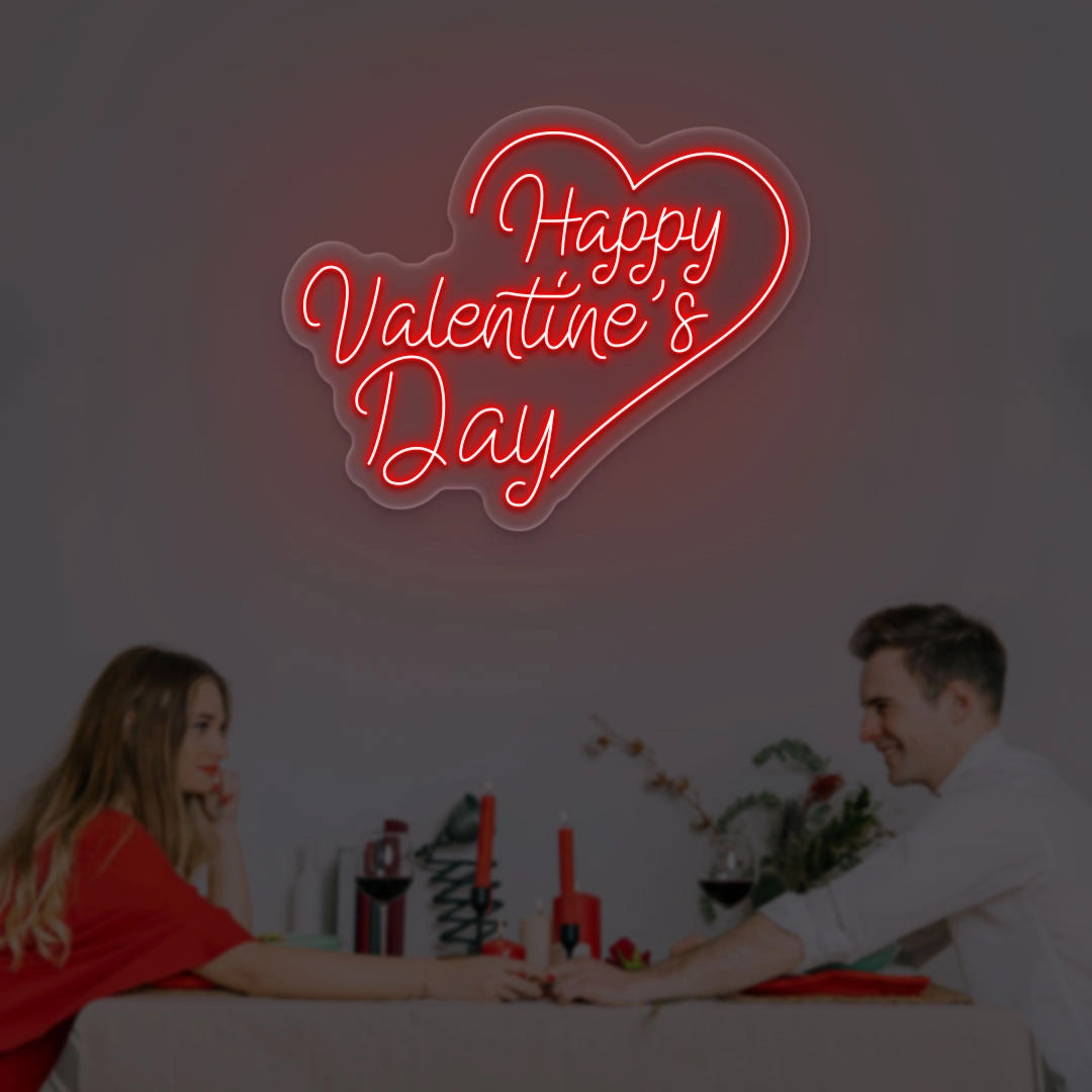 Happy valentine Day With Heart Neon Sign | Red