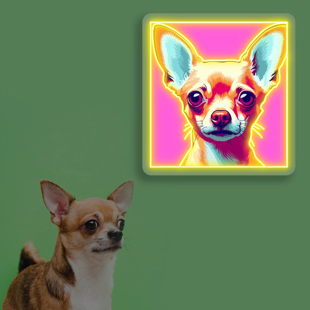 Pop Art Pink Chihuahua Neon Artwork in Yellow color