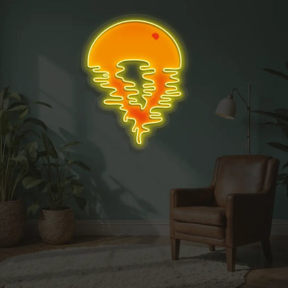 Sunset Beach Vibes Neon Artwork in Yellow color