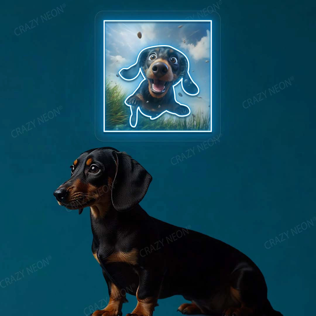 Happy Dachshund Neon Artwork in Iceblue color