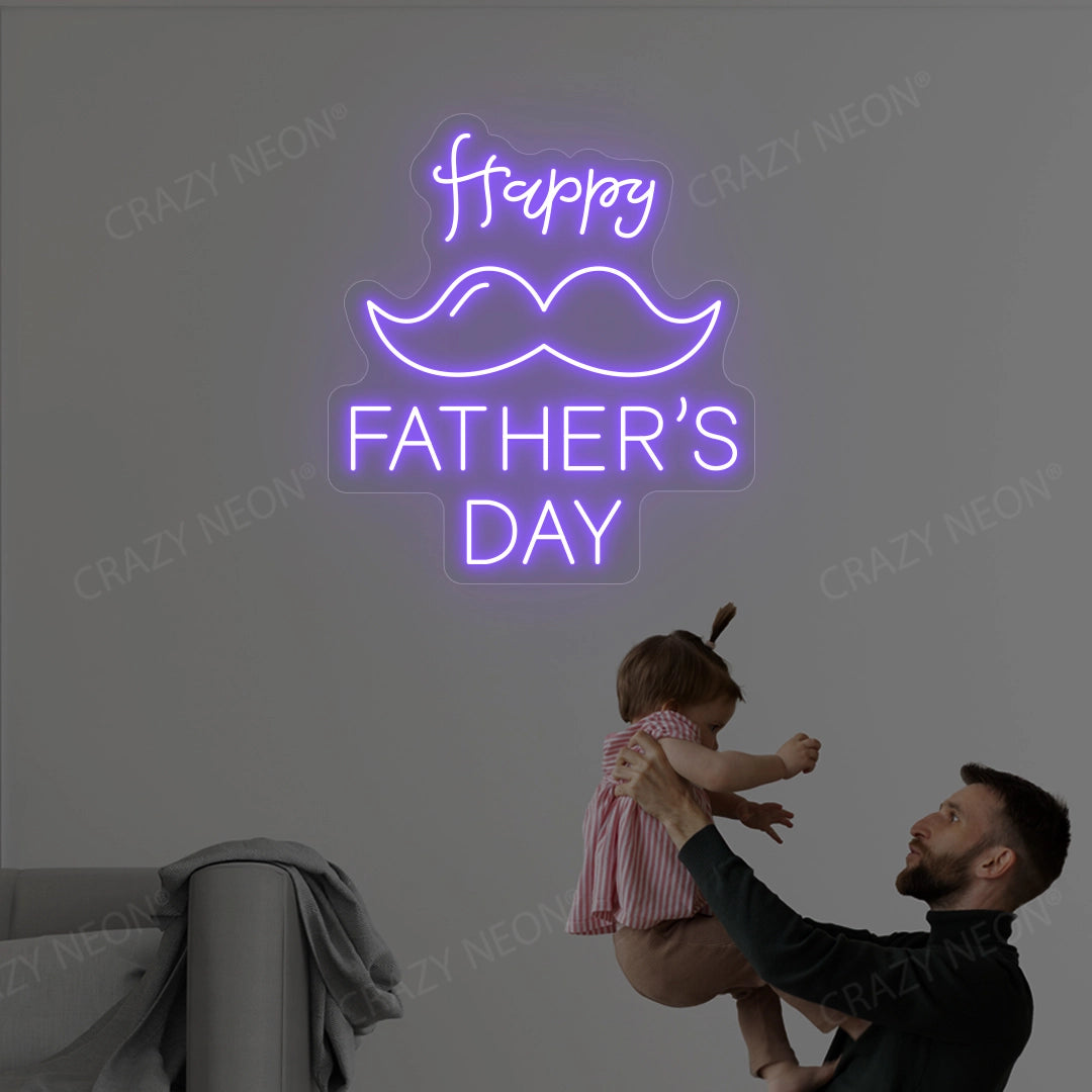 Happy Father's Day With Mustache Neon Sign | Purple