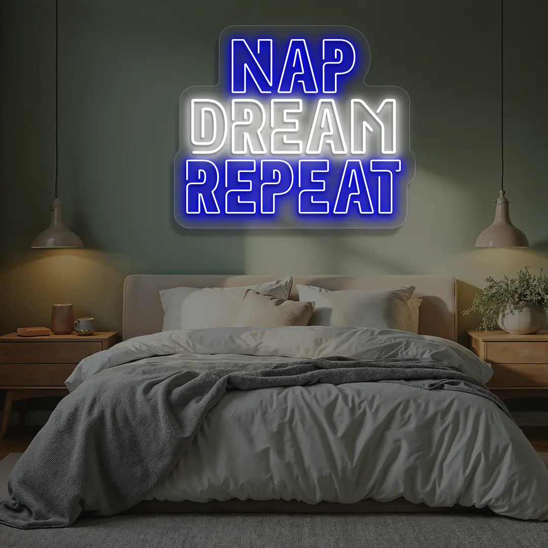 Nap Dream Repeat Neon Sign in Blue Color