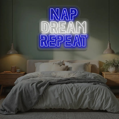 Nap Dream Repeat Neon Sign in Blue Color