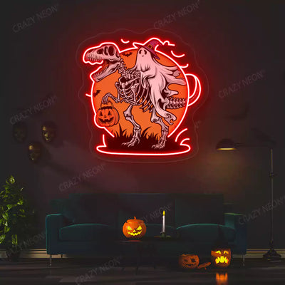Spooky Dino Rider Neon Artwork | Red