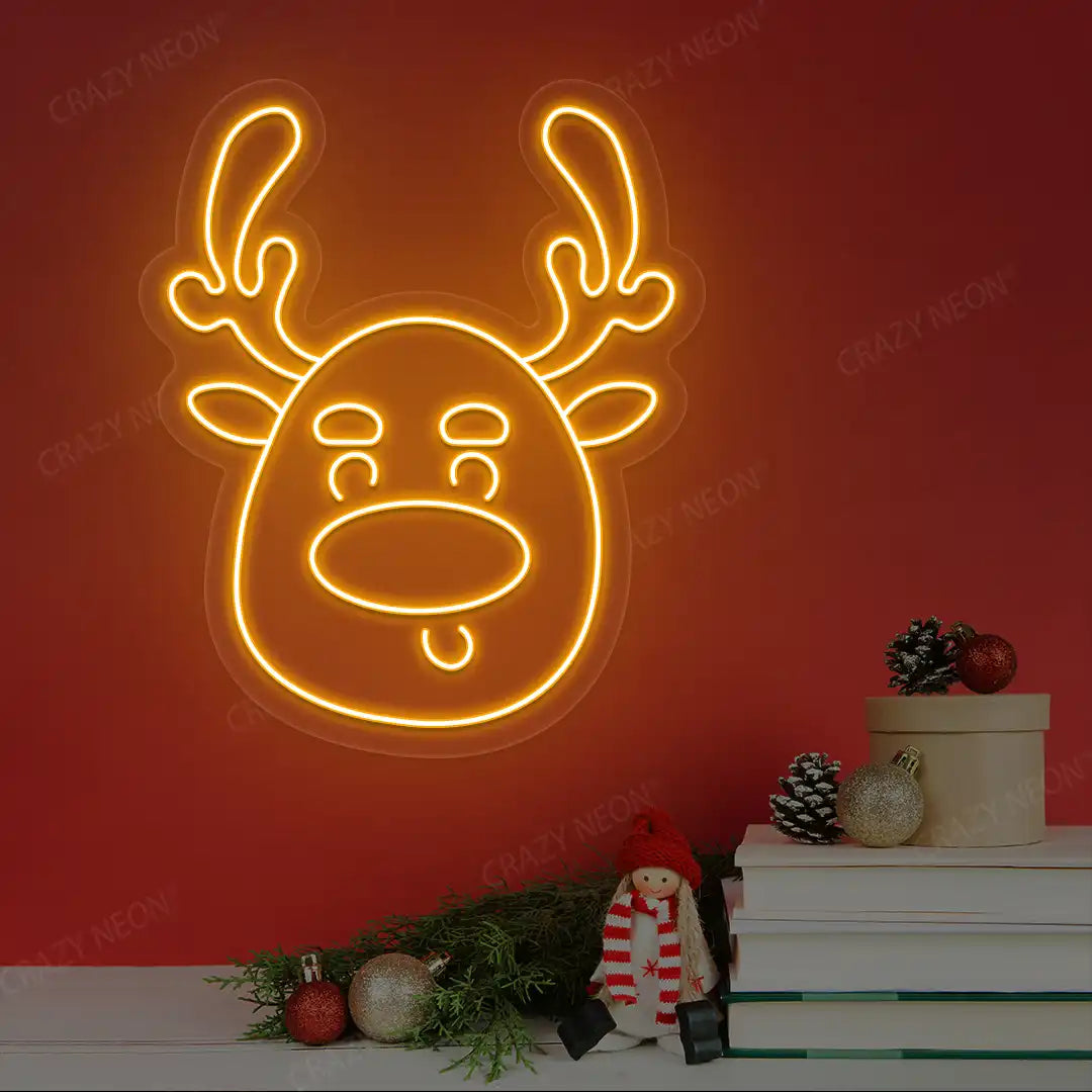 Silly Reindeer Face Neon Sign | Orange