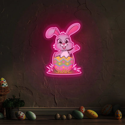 Easter Bunny in Egg Neon Artwork in pink color
