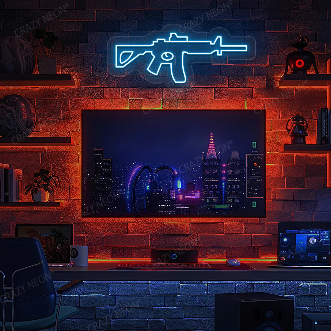 M416 Gaming Gun Neon Sign in iceblue color