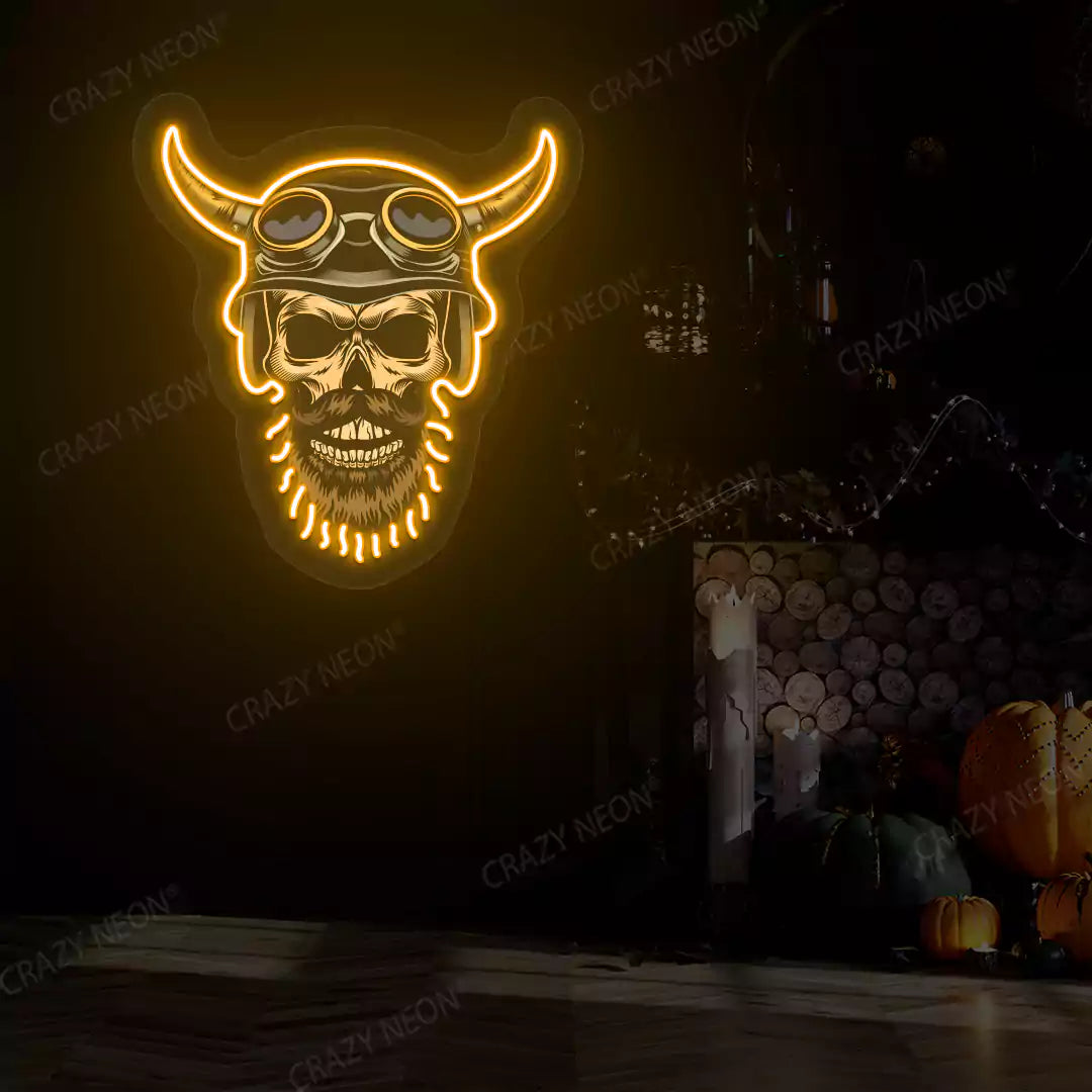 Biker Skull Neon Sign | Orange