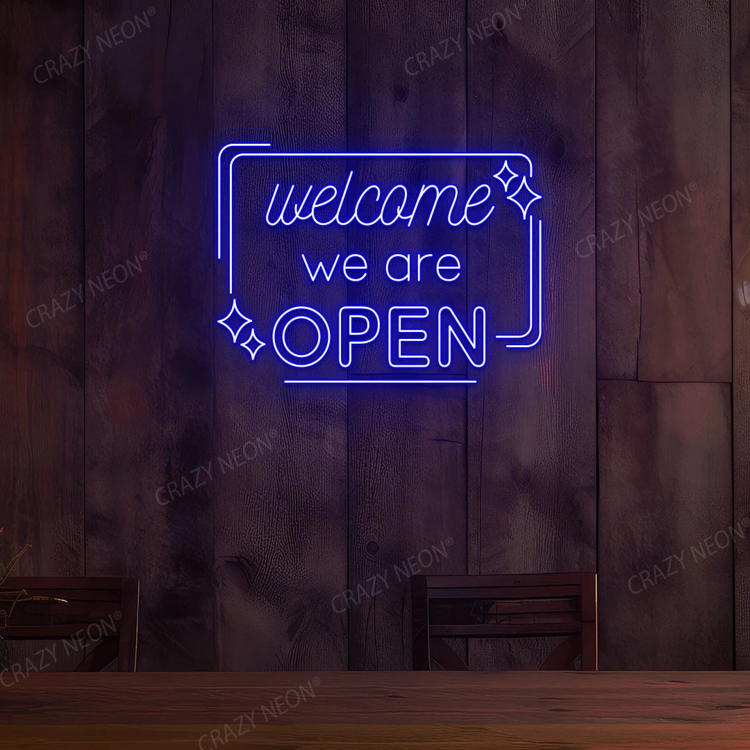 Welcome We are Open Neon Sign | blue