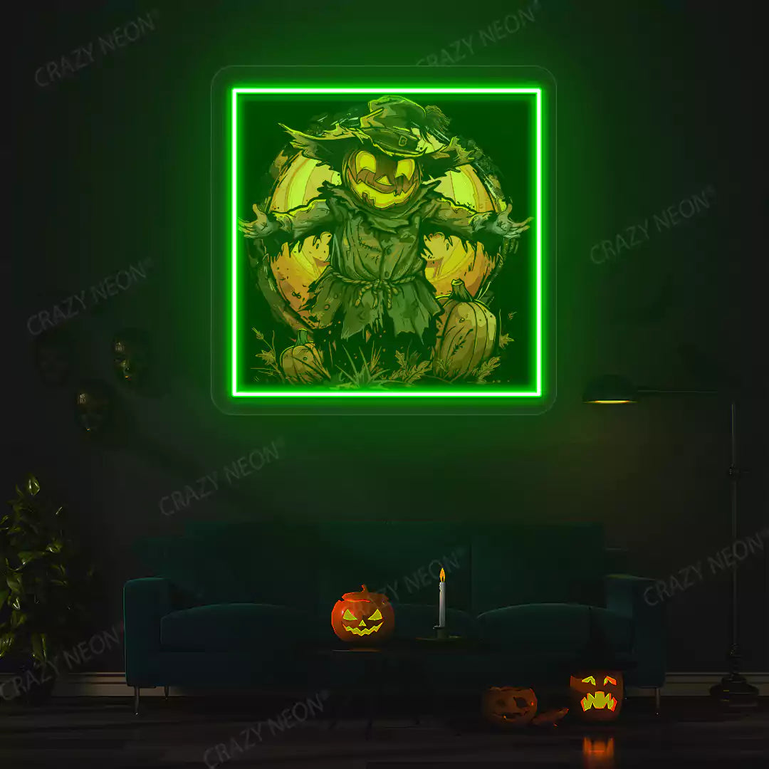 Pumpkin King Scarecrow Neon Artwork | Green