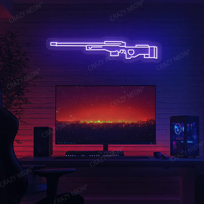 AWM Gaming Gun Neon Sign in purple color