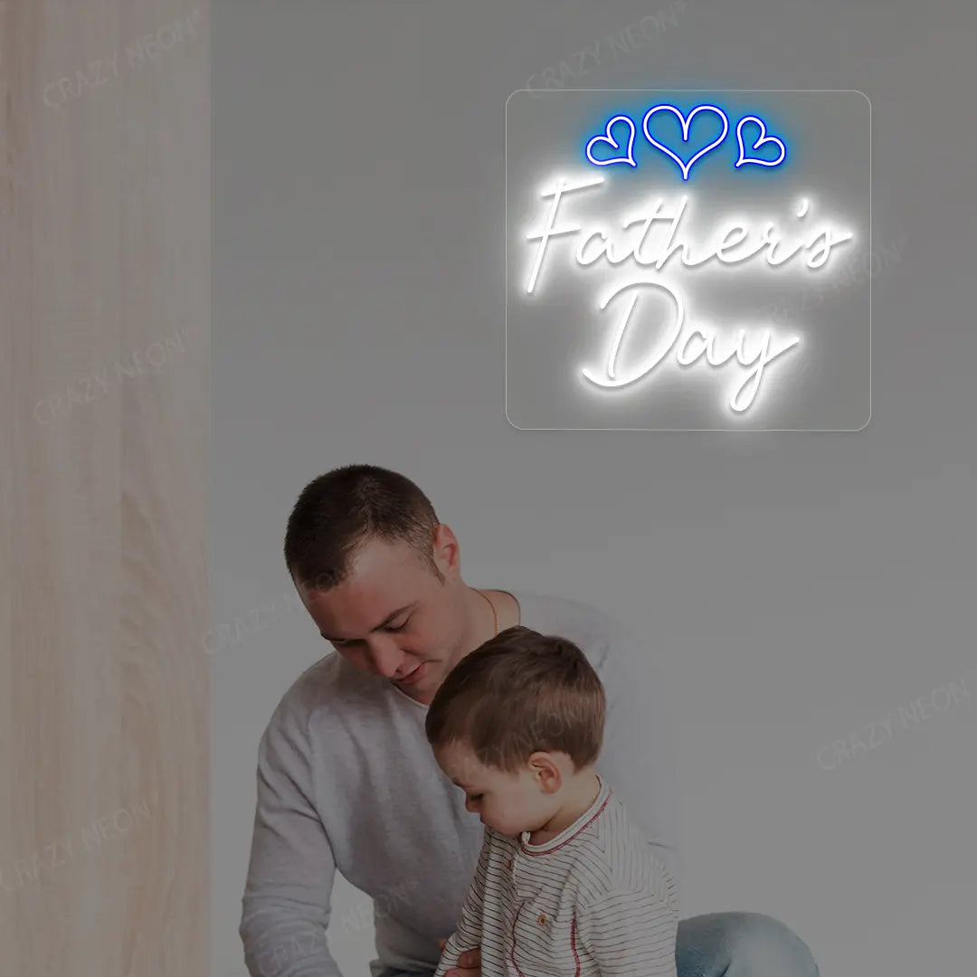 Father's Day With Three Hearts Neon Sign | White