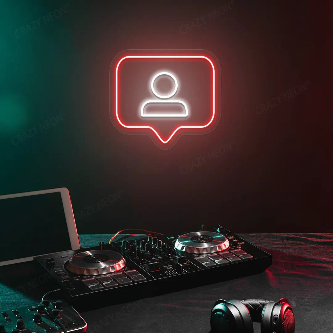 Profile Icon Box Neon Sign in Red color mounted on a Wall 