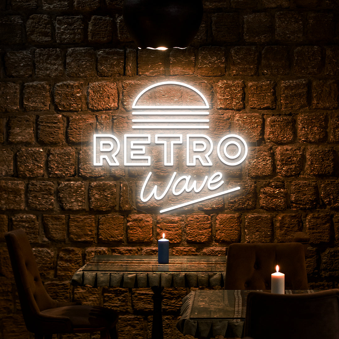 white retro wave vintage neon sign mounted on a wall