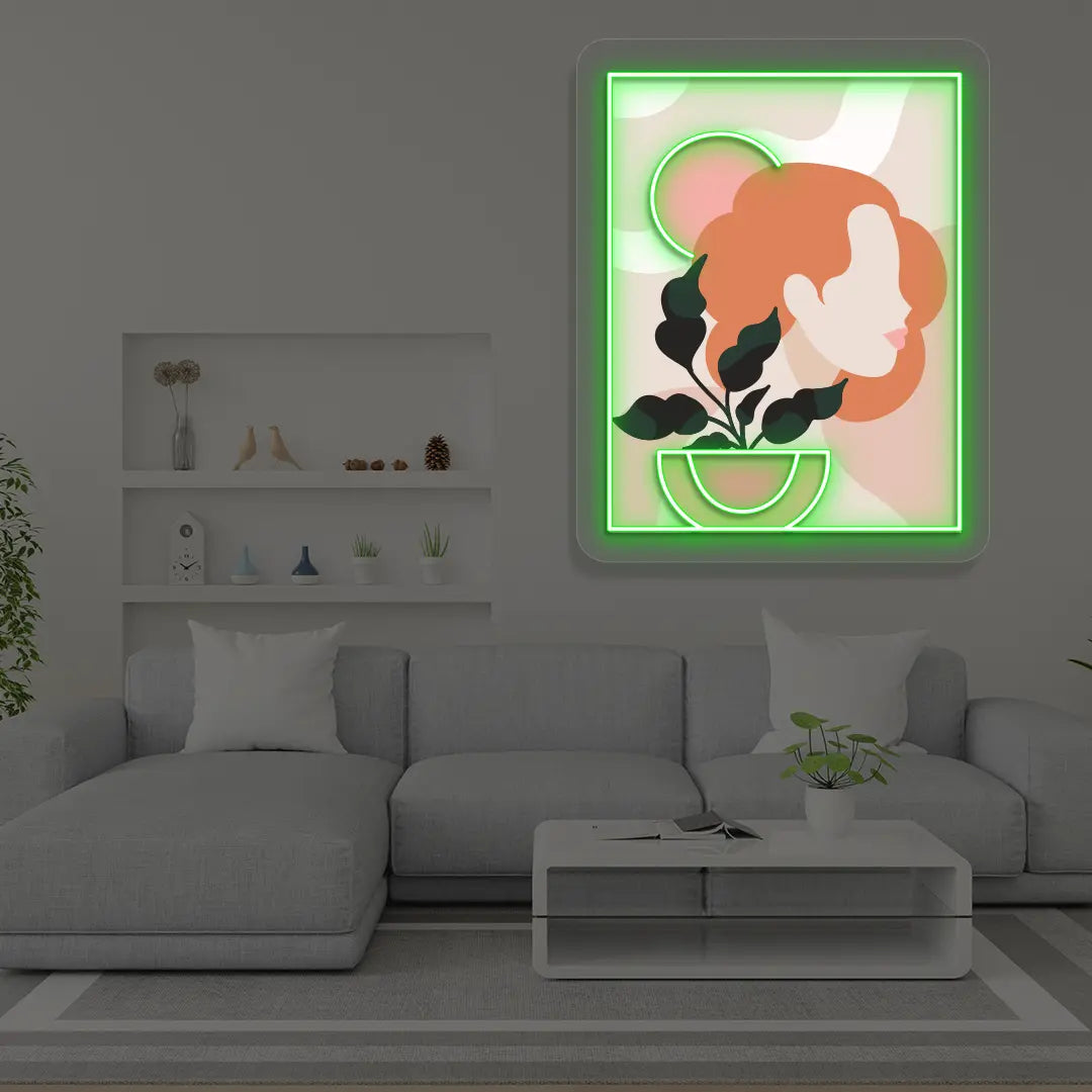 Flora Portarit Abstract Neon Artwork Sign in Green color