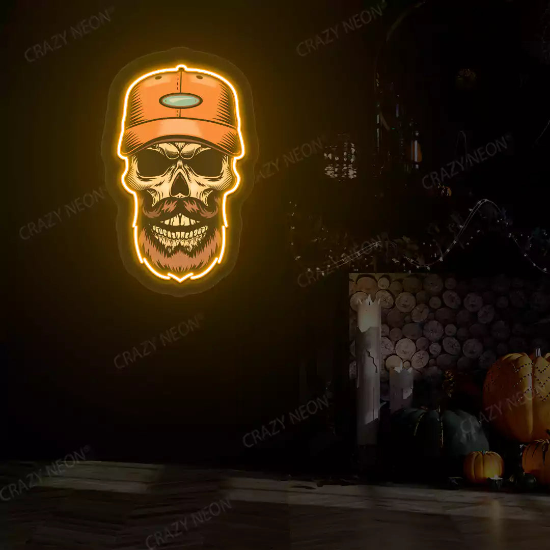  Hipster Skull Neon Artwork | Orange