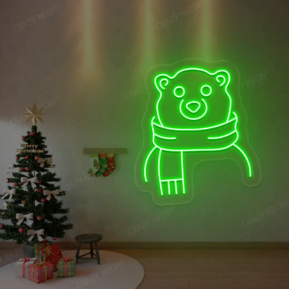 Scarfed Bear Neon Sign | Green