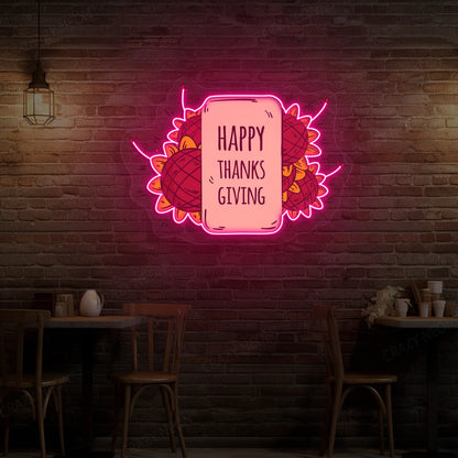 Happy thanksgiving sunflower neon sign in pink