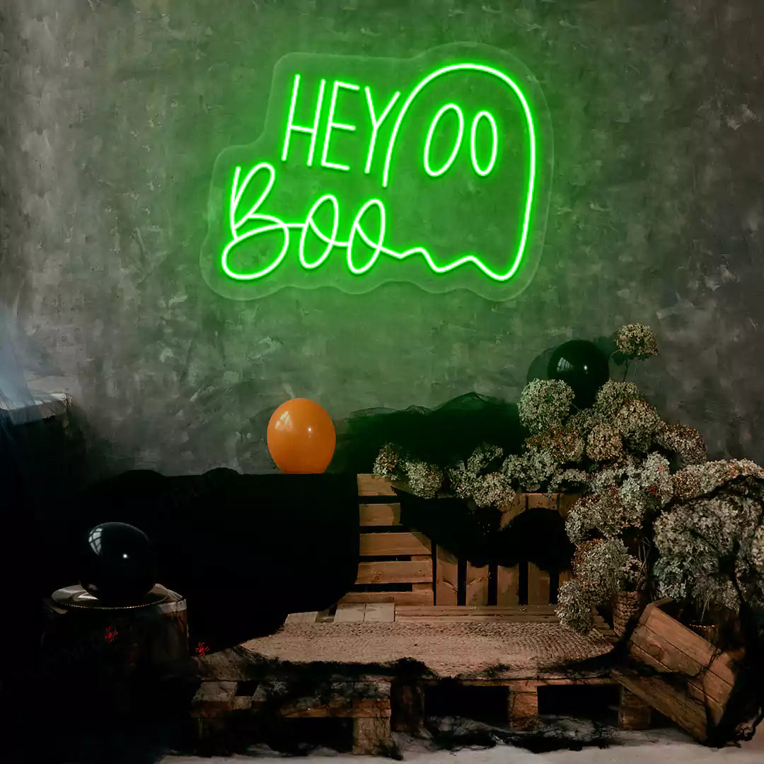 Hey Boo Ghost Neon Sign | Green