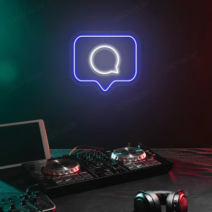 Comment Box Neon Sign in Blue Color Mounted on a wall 