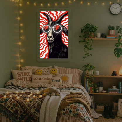 Goat with Sunglasses Neon Artwork in warmwhite color