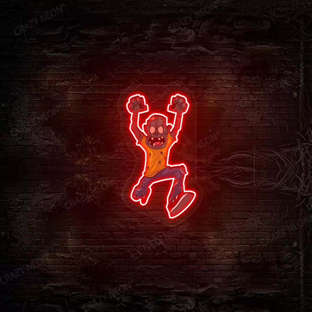 Angry Zombie Attack Neon Artwork | Red