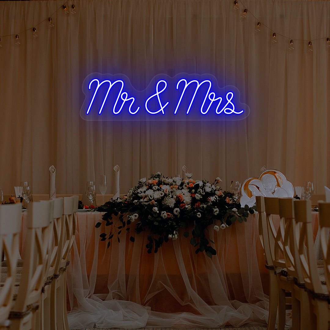 Insegna Al Neon Mr & Mrs Per Matrimonio Con Luce LED (63x17 Cm) - Decorazione Da Parete USB