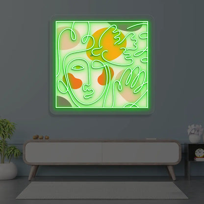 Abstract Face Neon Artwork Sign in Green Color