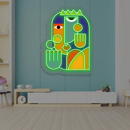 green crowned aura abstract Neon Artwork Sign mounted on a wall