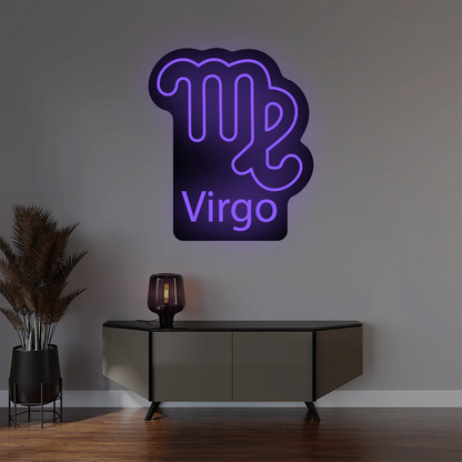 Virgo zodiac symbol custom purple neon sign
