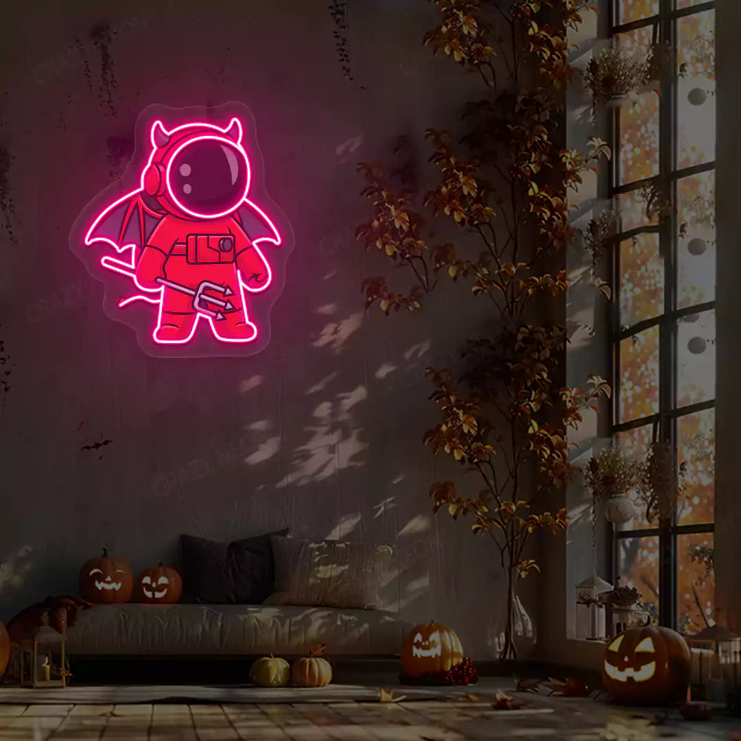 Devil Astronaut Neon Artwork | Pink