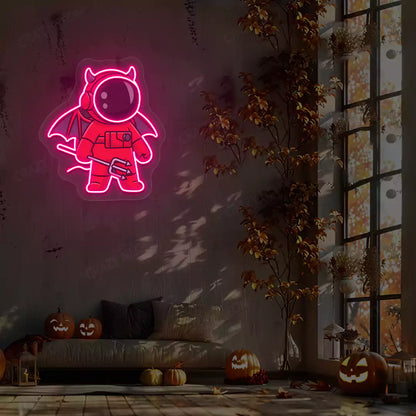 Devil Astronaut Neon Artwork | Pink