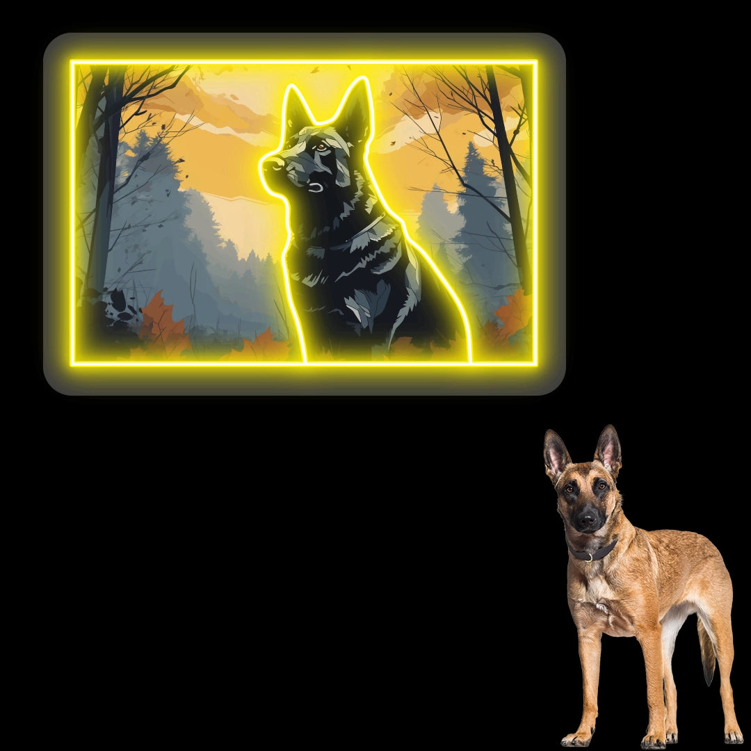 Misty Woods German Shepherd Neon Artwork in Yellow LED