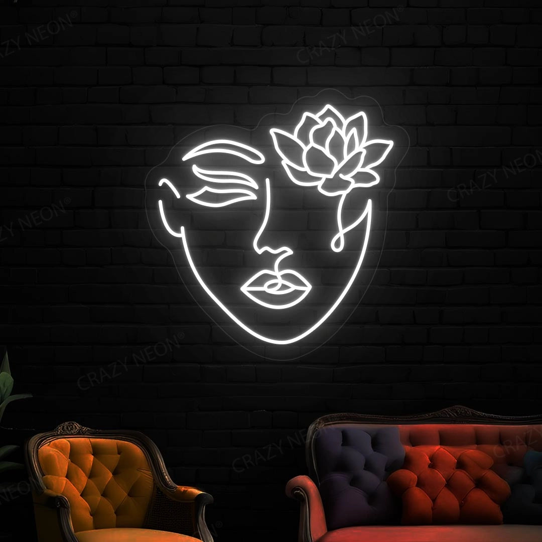 Flower With Face Neon Sign | White 