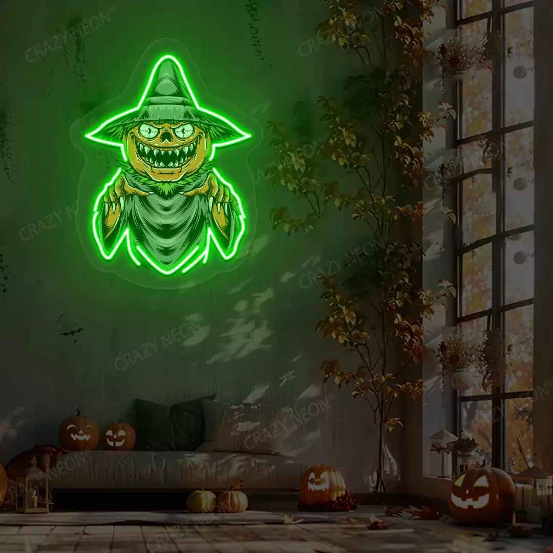 Pumpkin Witch Neon Artwork | Green